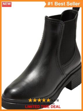 Waterproof Leather Chelsea Ankle Boots Round Toe Flat Casual Workwear